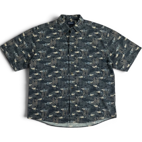 Faded Glory Other - Fishermancore Mens 2XL Fish Print Cotton Short Sleeve Button Down Shirt